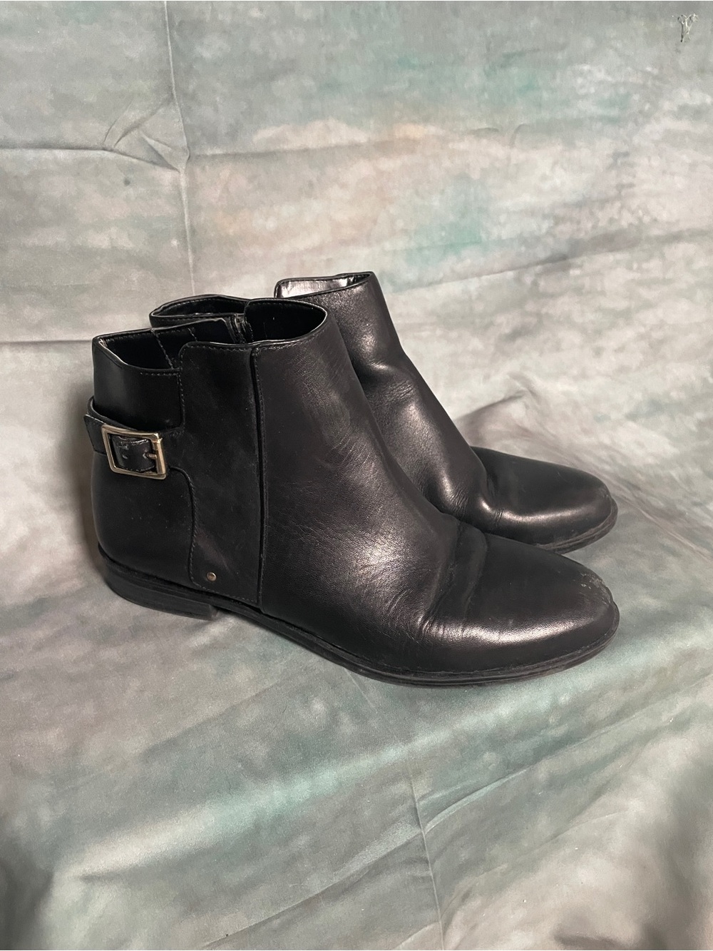 Black Leather Ankle Boots with Buckle